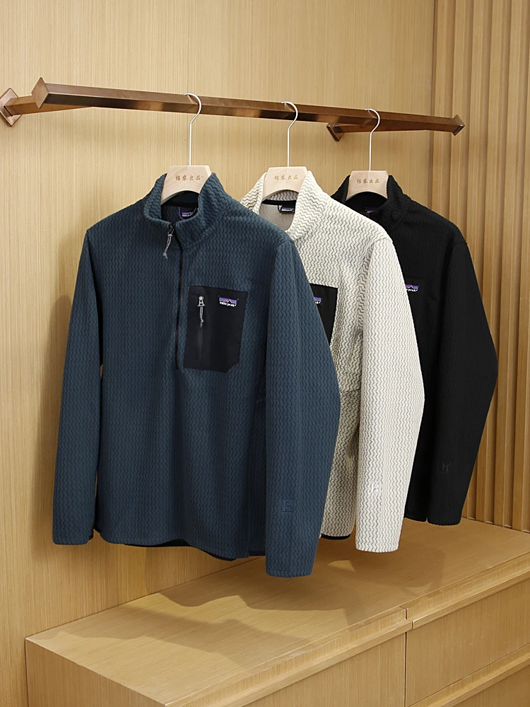 

Мужская флисовая толстовка на молнии с текстурой, серия Mountain, с волнообразным узором, термоизоляционная, прямого кроя, современный стиль