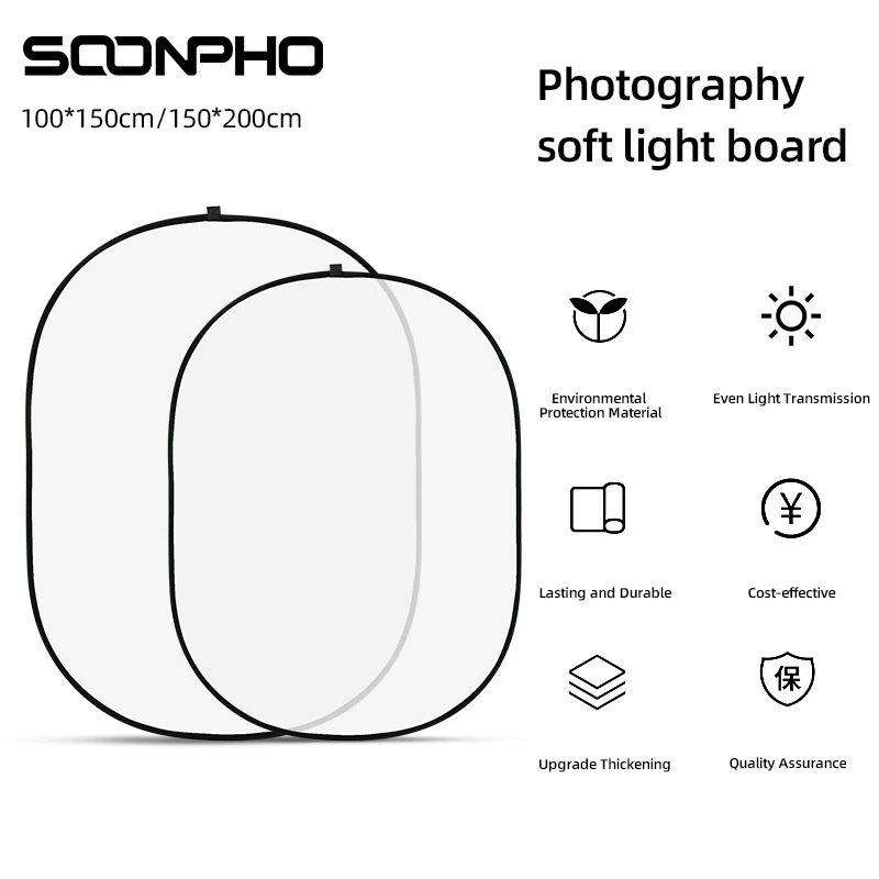 SOONPHO 100x150cm 150 x 200cm Portable Oval Multi-Disc Transparent White Reflector Collapsible Studio Photo Diffuser