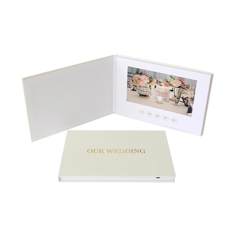 

Customized 7 inch Gold Foil 7 Inch Hd Ips Linen Fabric Wedding Cards Lcd Screen Video Books Linen Photo Album Video In Print Br