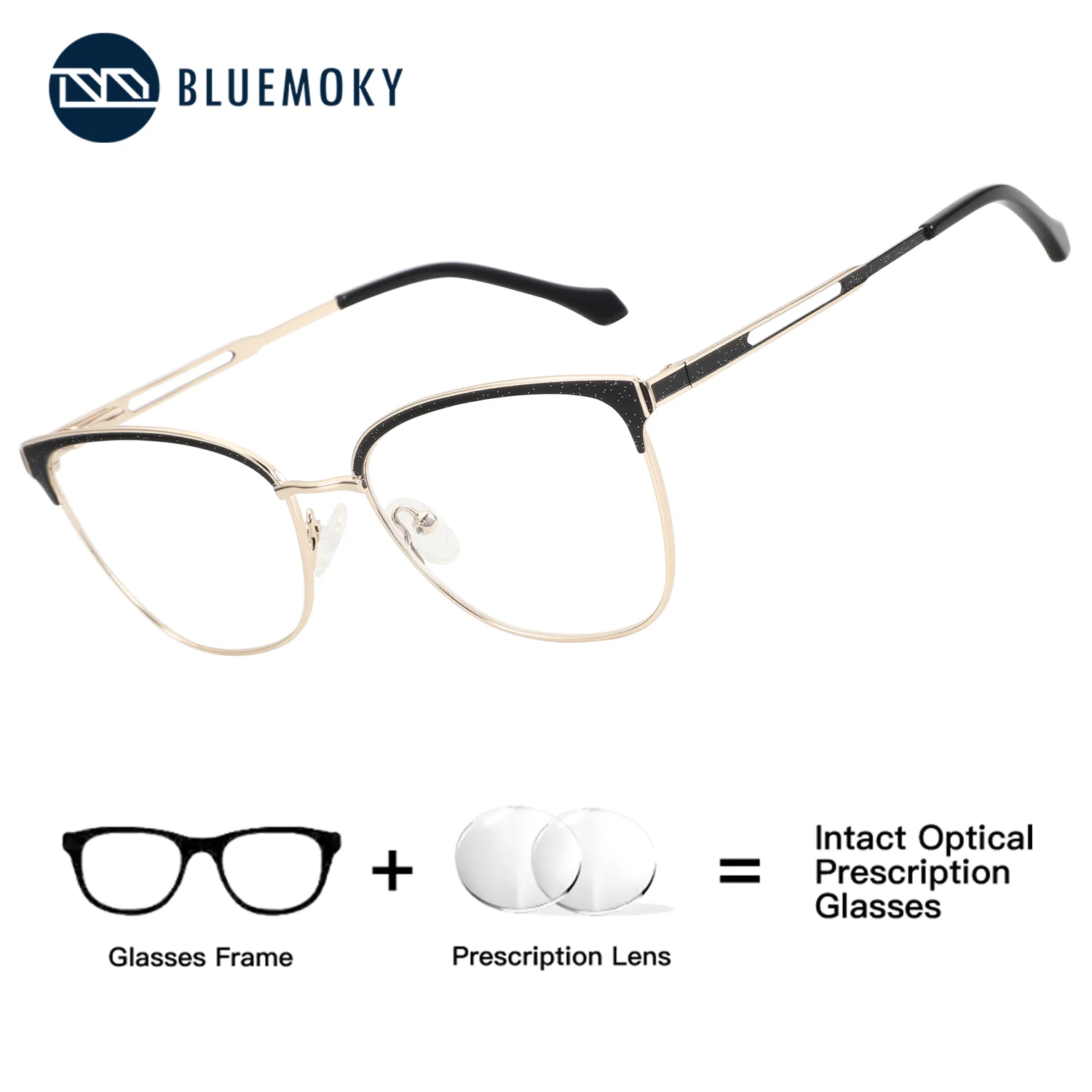 

BLUEMOKY Prescription Glasses For Women Square Metal Frame With Blue Light Blocking Anti Reflective Photochromic Presbyopic