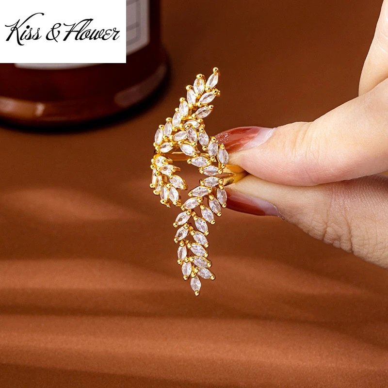 

KISS&FLOWER Gold Shiny Luxury Open Rings For Women Wedding Party Birthday Christmas Bride Mother Girlfriend Ladies Gifts RG5249