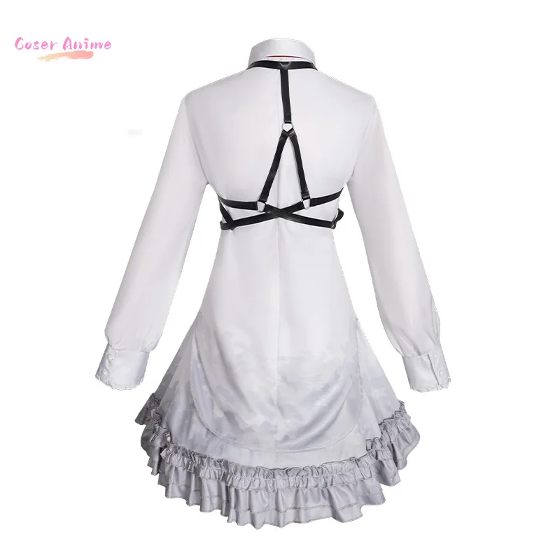 애니메이션 영감을 받은 25ji 팀 의상 화이트 온이언 메이드 긴 소매 드레스