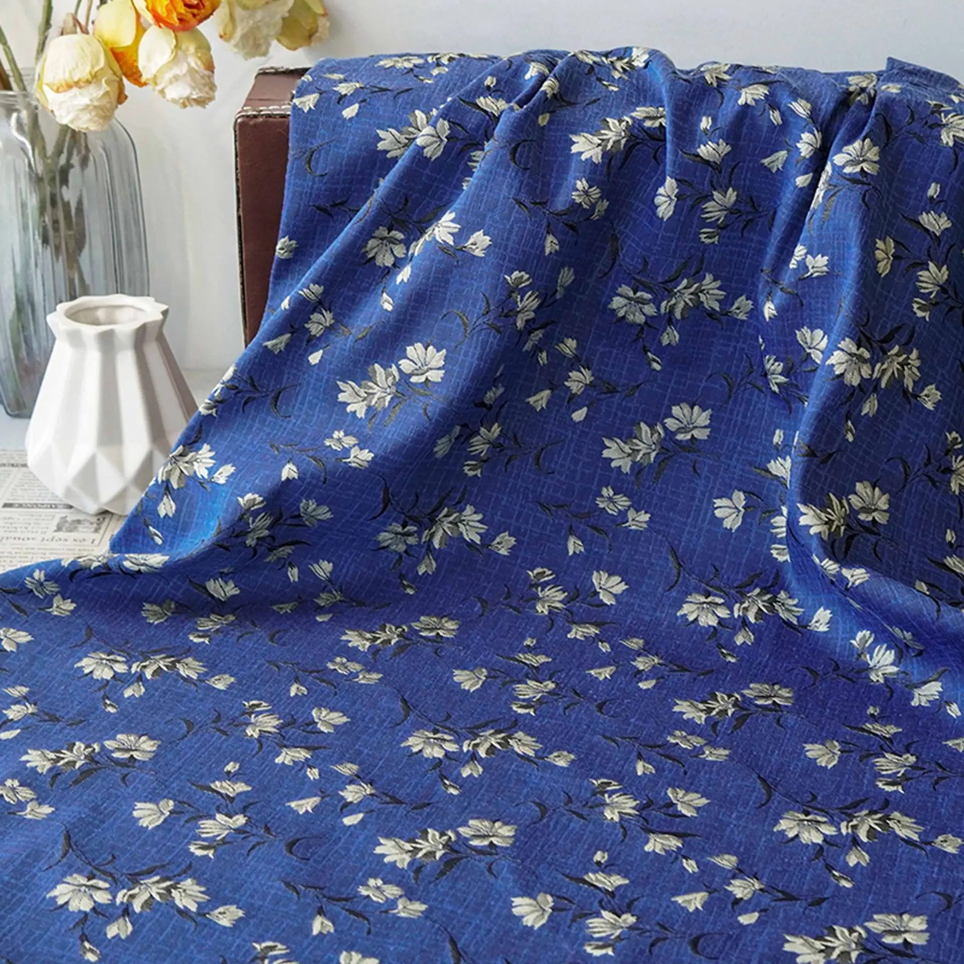 

New Japanese Style Blue Background Small Floral Yarn-dyed Jacquard Fabric DIY Handmade Cloth Sewing Accessories