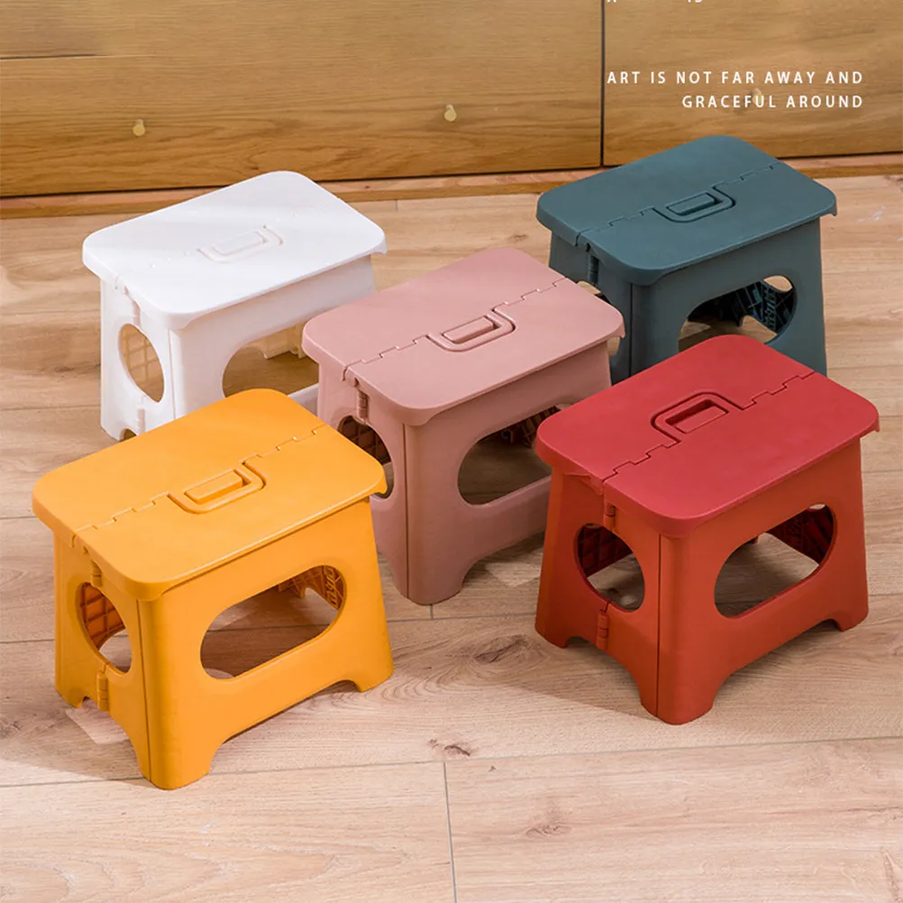 1Pcs Pure Color Folding Stool Made of PP Material Foldable Lightweight Easy Carry Space Efficient Round Chamfered Edges Safe Use