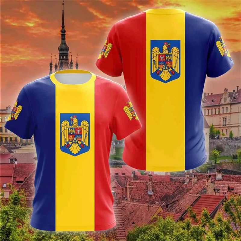 Romania Flag Eagle Totem Graphic T Shirt for Men Clothing Wholesale Football Team Jersey Soccer Club T-shirt Rumania Emblem Tops