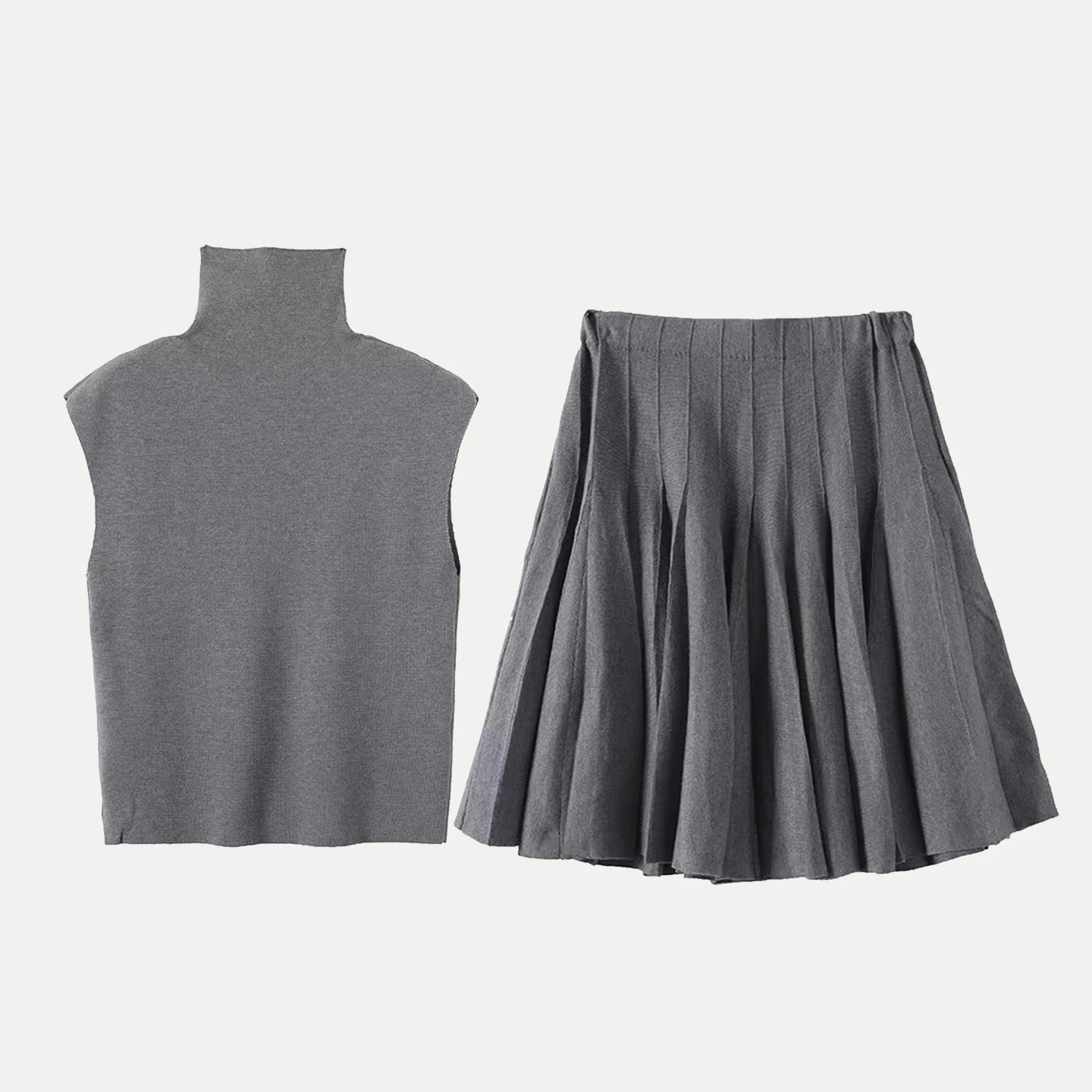 Jesień 2025 Nowy Zestaw Damski Modny Zestaw z Wysokim Stanem Spódnica z Krótkim Rękawem Dzianinowa Bez Rękawów 05656800829 Bez Rękawów Golf