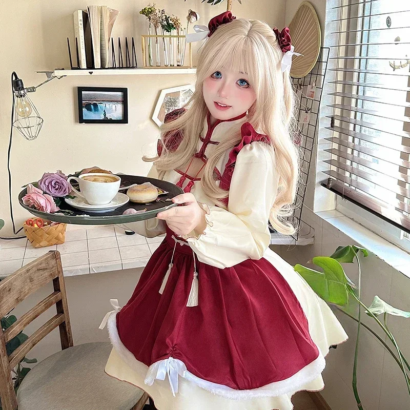 Vintage Geïnspireerde Damesoutfits Anime Meisje Cosplay Zwarte Jurk Met Lange Mouwen Dames Klassieke Lolita Meid Jurk