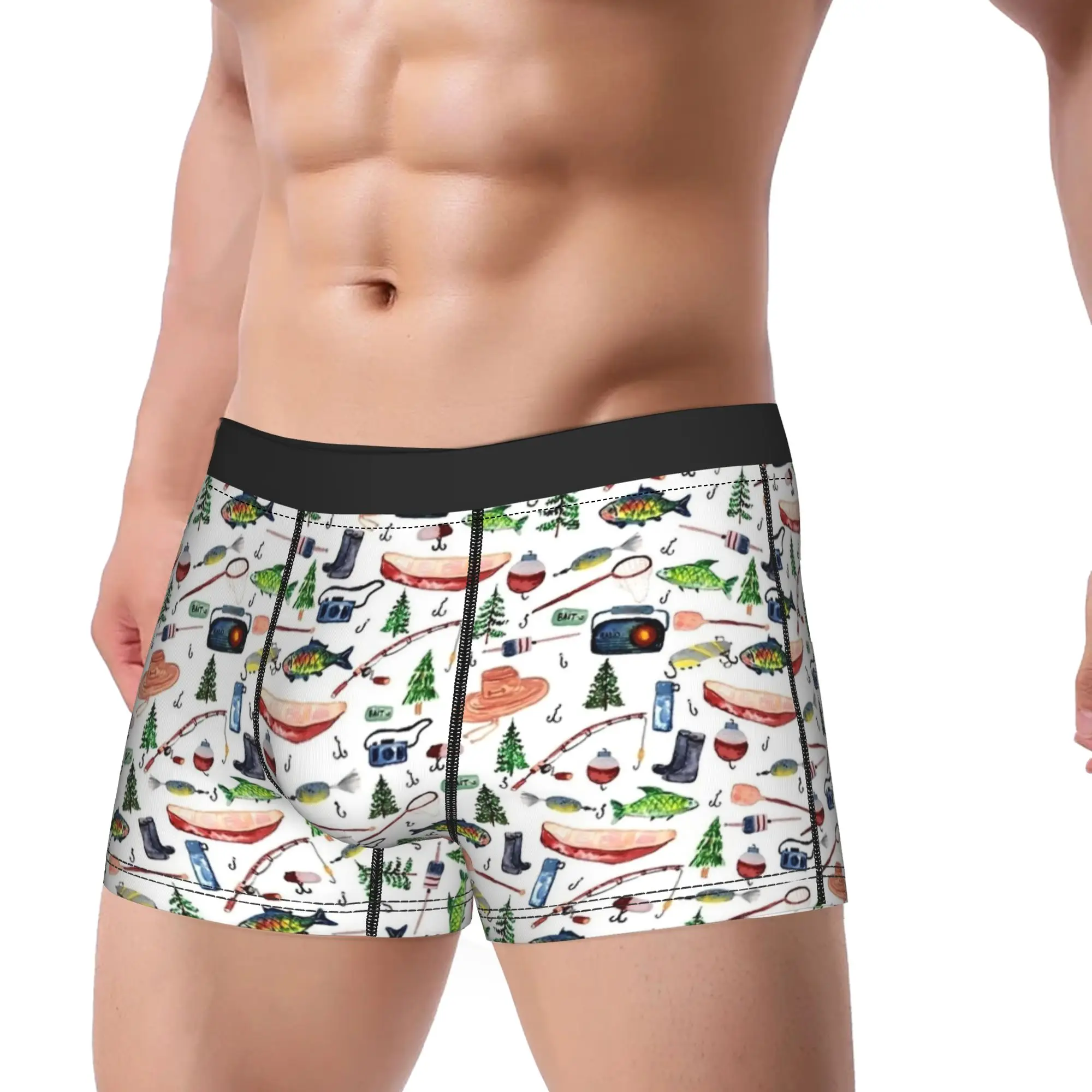 Fish Bait Underwear Colorful Printed Fish Fishing Pattern Underpants Customs Boxer Brief For Men 3D Pouch Oversize Boxer Shorts