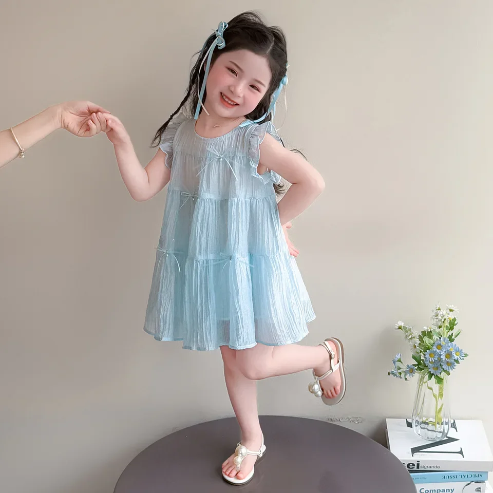 Little Girl Bow Dress Summer 2026 New Kids Camisole Summer Baby Girl Thin Princess Dress
