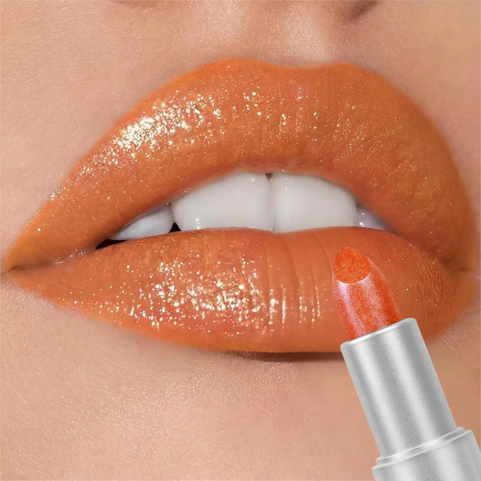 1 Stück glitzernder, perlmuttartiger Lippenstift, heller Glanz, metallischer Effekt, langanhaltender Lipgloss, glänzende Textur, Party-Date-Make-up