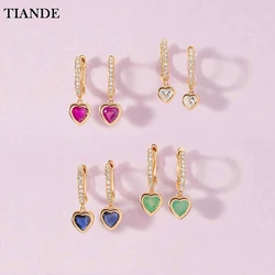 TIANDE Gold Color Heart Dangle Earrings for Women Colour CZ Zircon Piercing Hoop Drop Earrings 2022 Fashion Jewelry Wholesale
