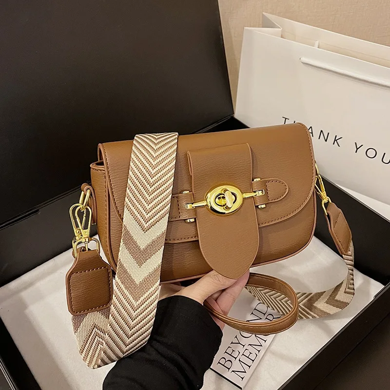 

2025 Chic Wide Strap Crossbody Bag - Retro Luxe Small Square Purse for Women, Office & Daily Use