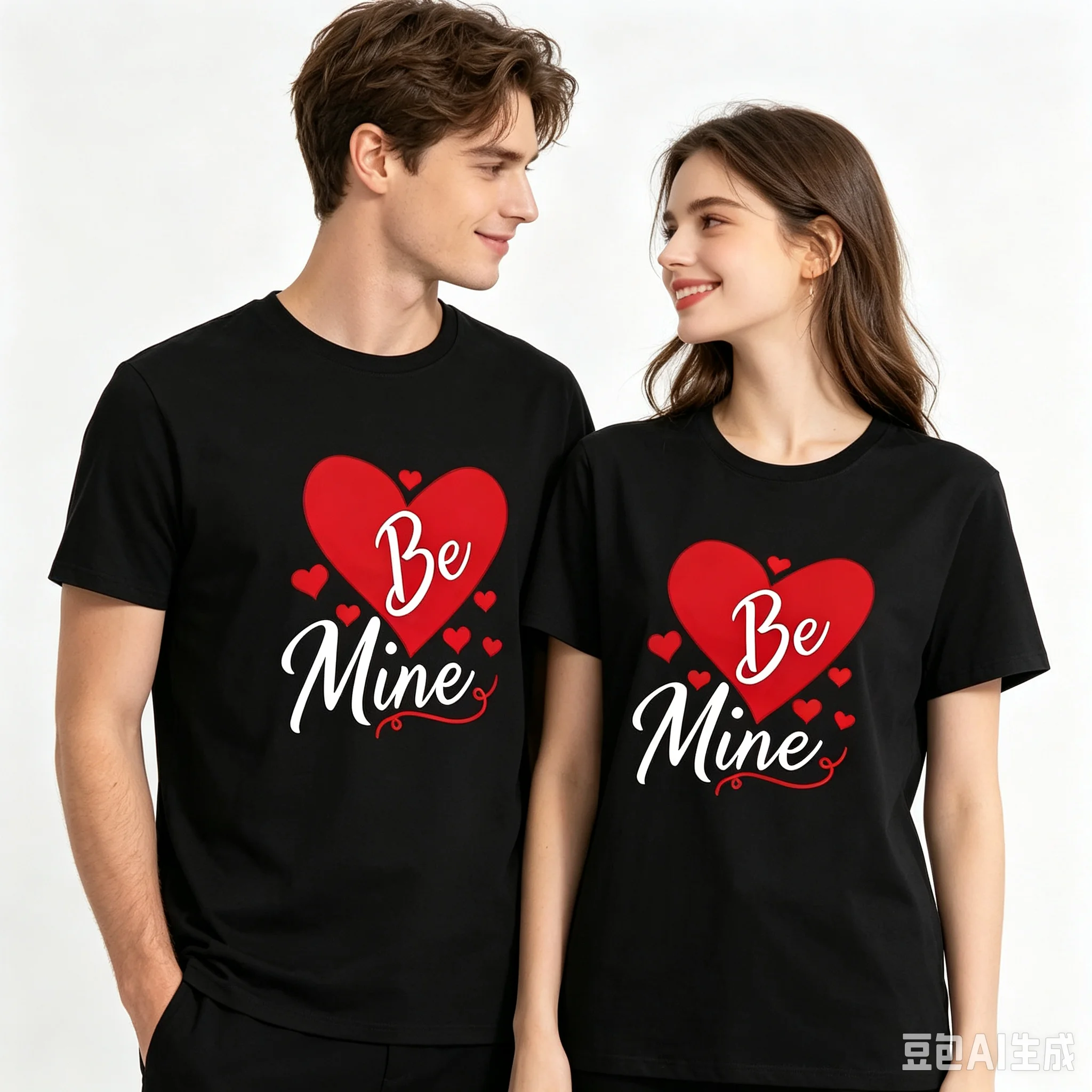 Cotton 100% Women Men Be Mine Red Heart Graphic T-Shirt Valentine's Day Love Casual Couple Short Sleeve Tee