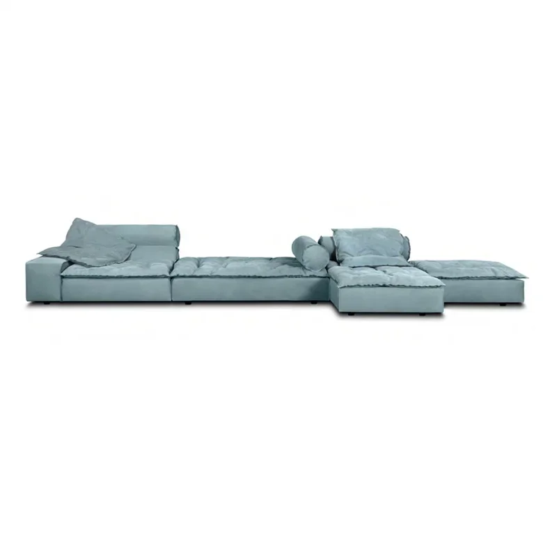 

Italian minimalist technology fabric module combination matte velvet leather sofa, living room large apartment villa