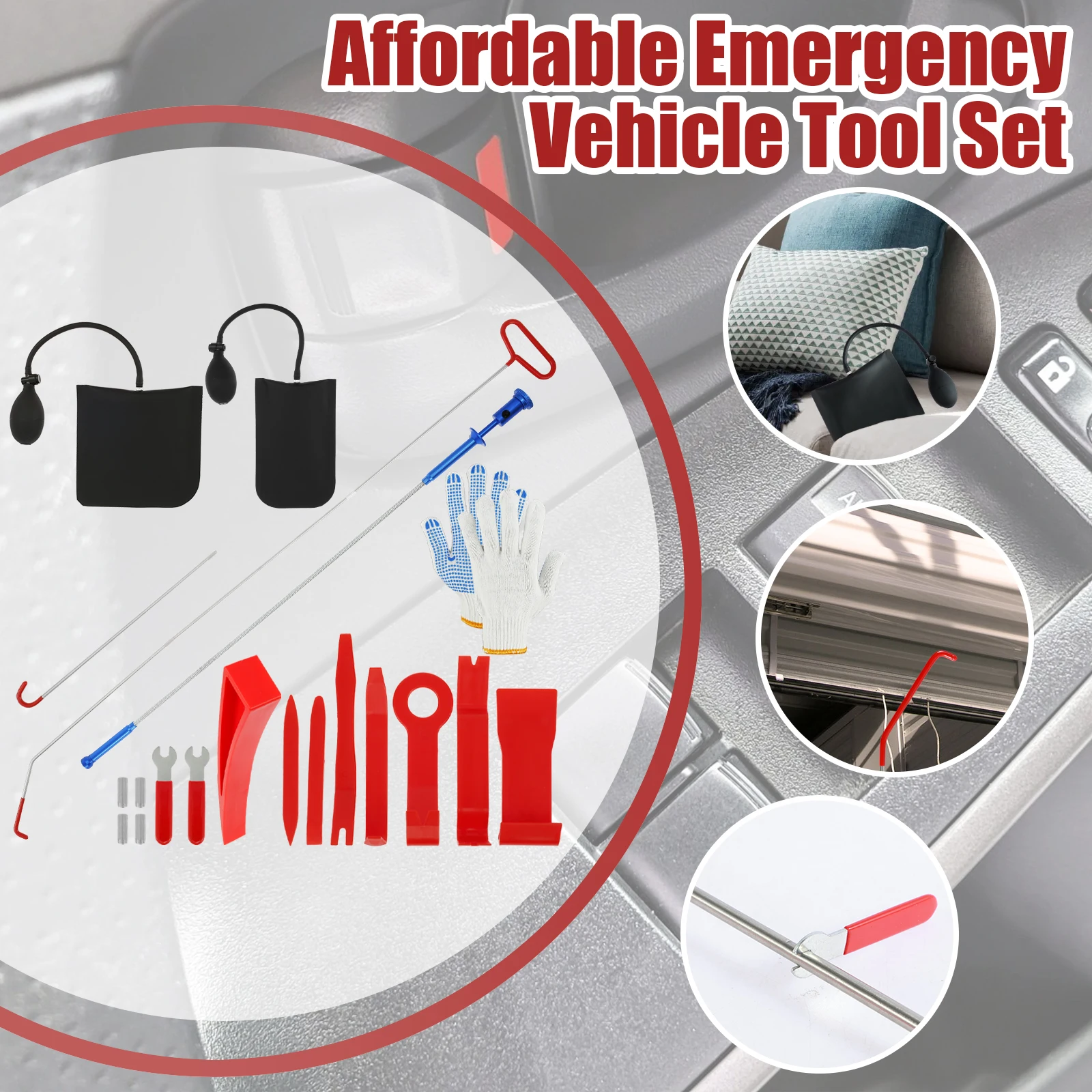 Car Emergency Door Opener Kit Anti Key Lost Stainless Steel Car Tool Kit Air Wedge Bag Open Unlock with Long Tentacle Grabber