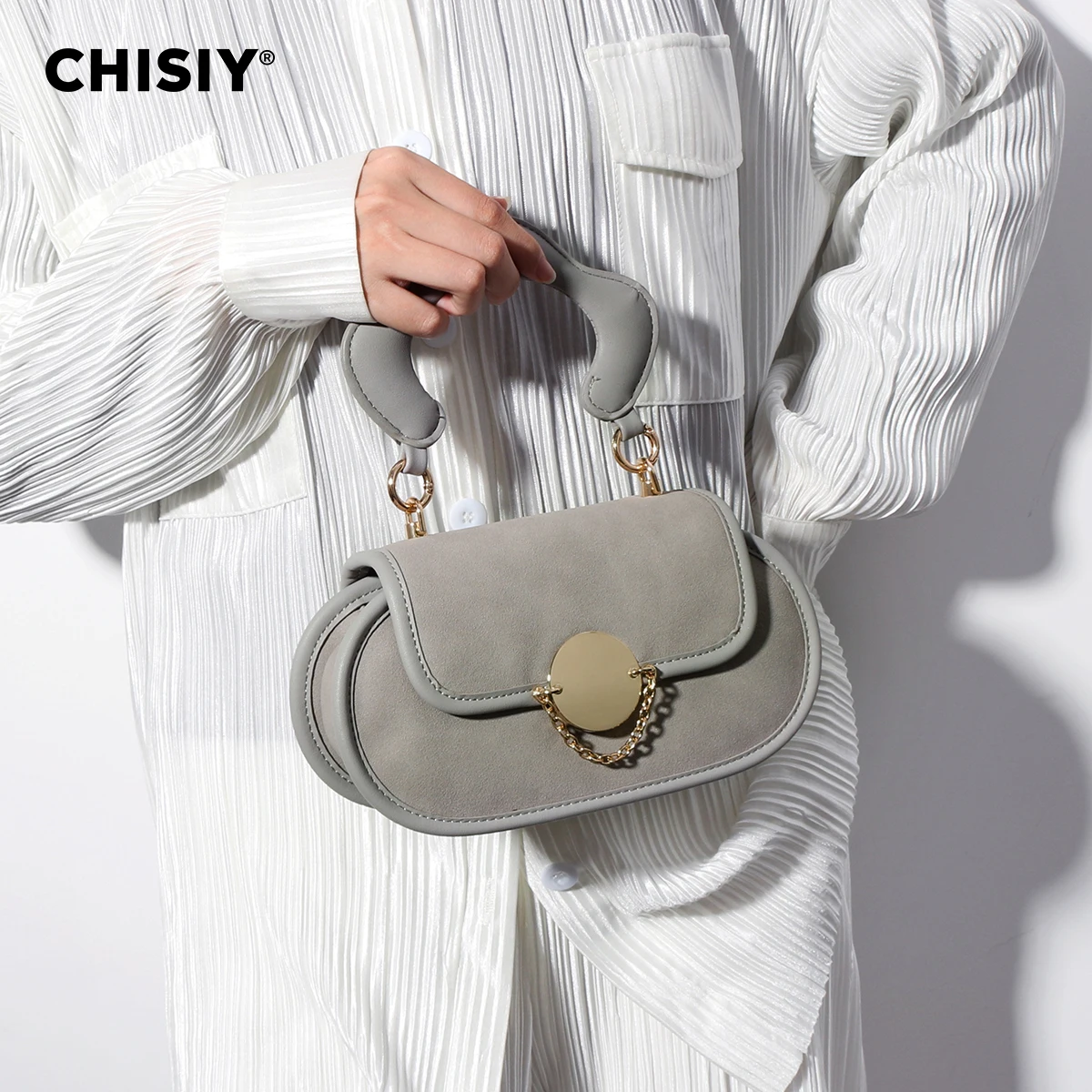 CHISIY\'s original handmade donut series hardware lock buckle gray commuting shopping handbag crossbody bag Valentine\'s Day gift