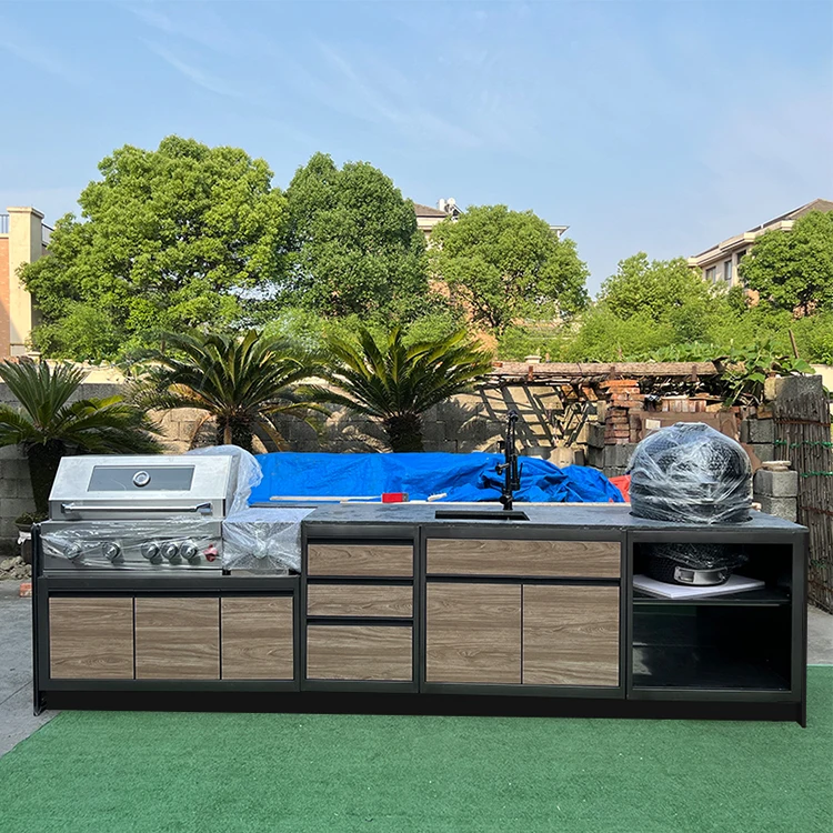 Charcoal Outdoor Bbq Island Kitchen Wholesale Barbecue Modern Customized Pvc Coating Outdoor Kitchen