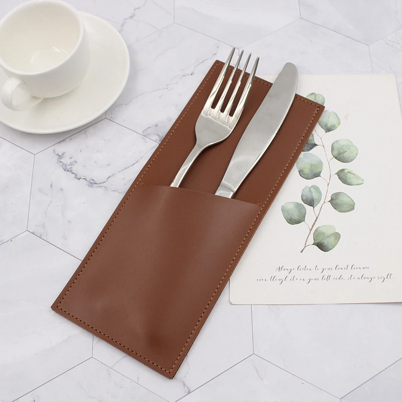 PU Leather Cutlery Holder Bag Wedding Christmas Decoration Cutlery Cover Bag Knife Fork Holder Pocket Cutlery Pouch Tableware