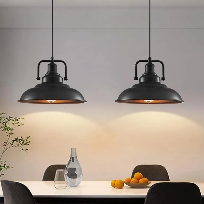 Farmhouse Industrial Pendant Light 12.5 Inch Black Metal Barn Adjustable Pendant Lamp 70 Inch Cord E26 Vintage Hanging Light Fixture for Kitchen Island Dining Room Cafe Bar Bulb Not Included