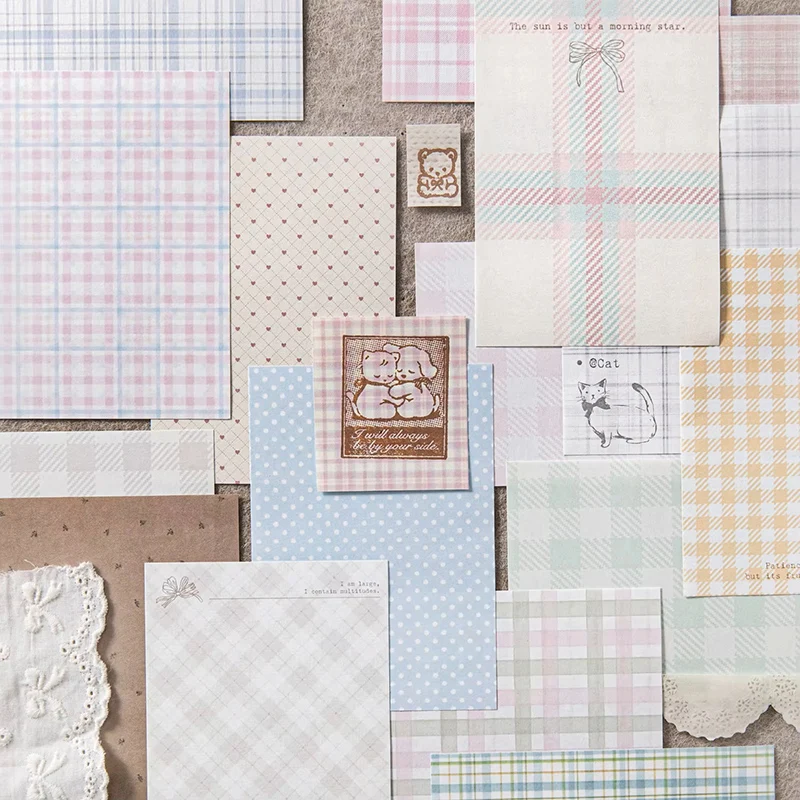 50pcs Creative Plaid Decor Scrapbook Vintage Material Paper Kit DIY Junk Journal Collage Photo Album Retro Background Paper view 5