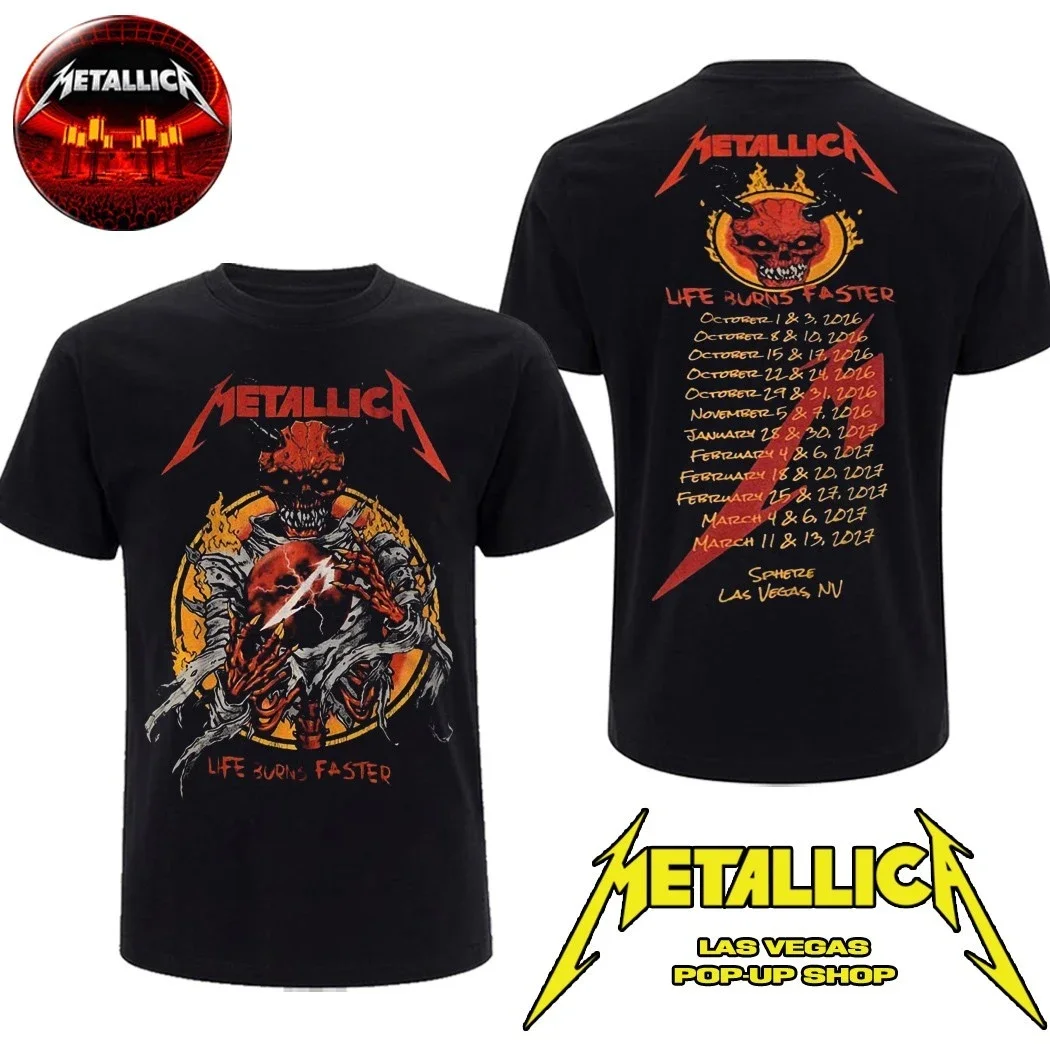 Official Metallica M72 World Tour Las Vegas NV Pop Up Store October 1 & 3 2026 Life Burns Faster Red Beast Apparel T-Shirt Ins view 3