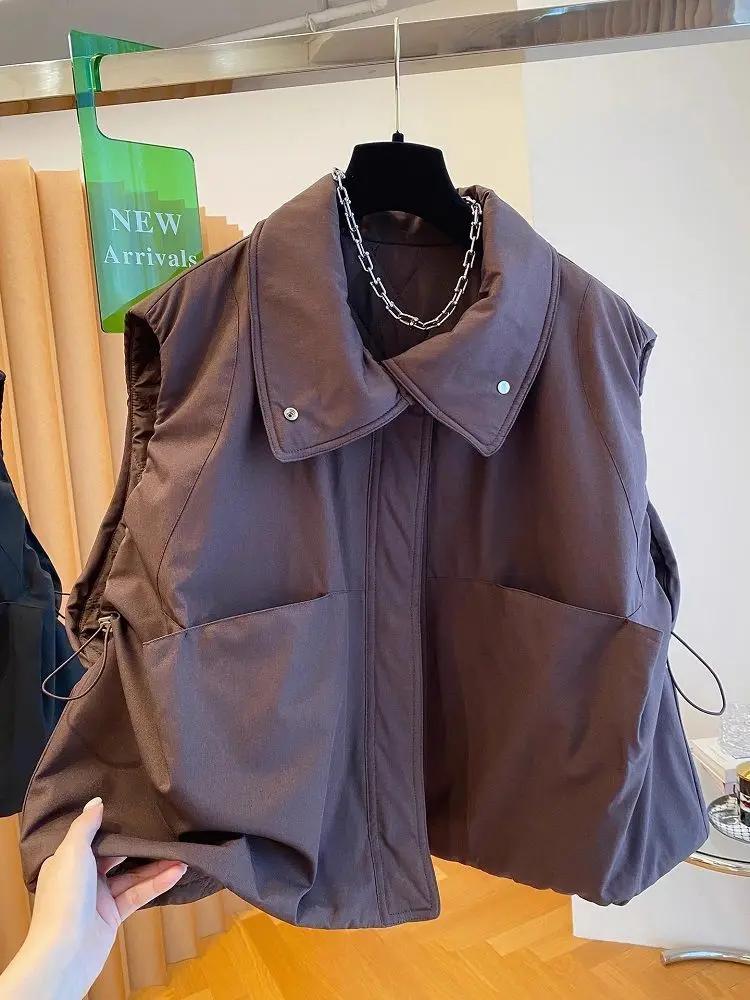 

Pocket Workwear Cotton Vest Women's Autumn And Winter 2025 New Loose Sleeveless Jacket Short Vest Top