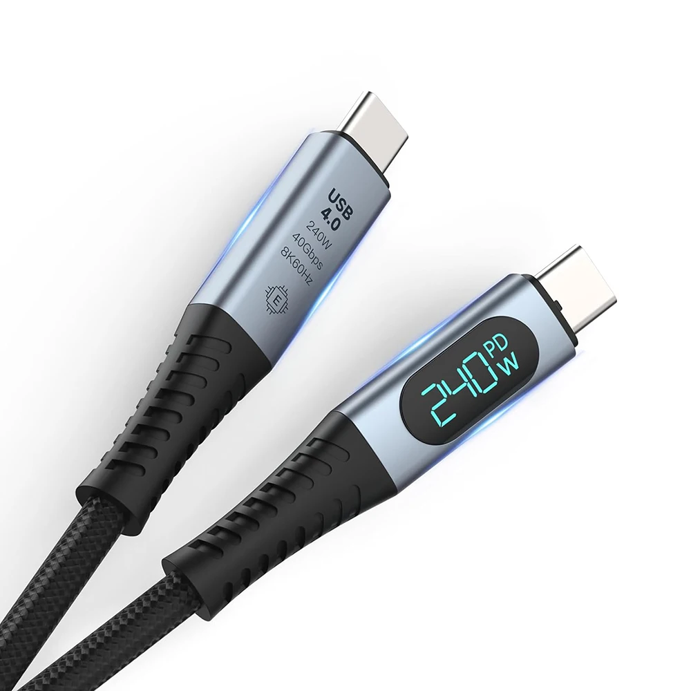 

USB4 C to C 240W Fast Charging Cable With LED Power Display 8K@60Hz 40Gbps Data Transfer 1m Braid Cord For Laptop Ipad Pro Hub