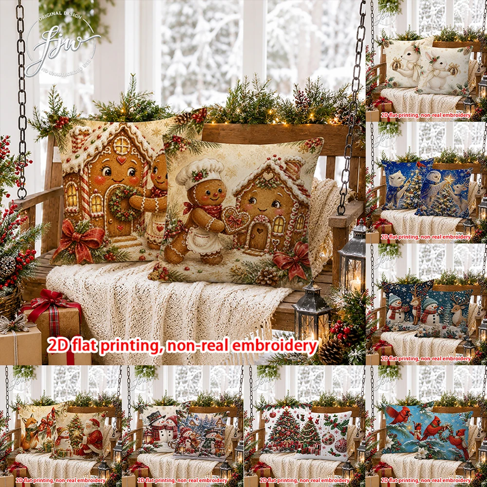 2D FLAT-2PCS Christmas Vintage Throw Pillow Covers Decor Sofa bedroom porch New Year decoration only pillowcase