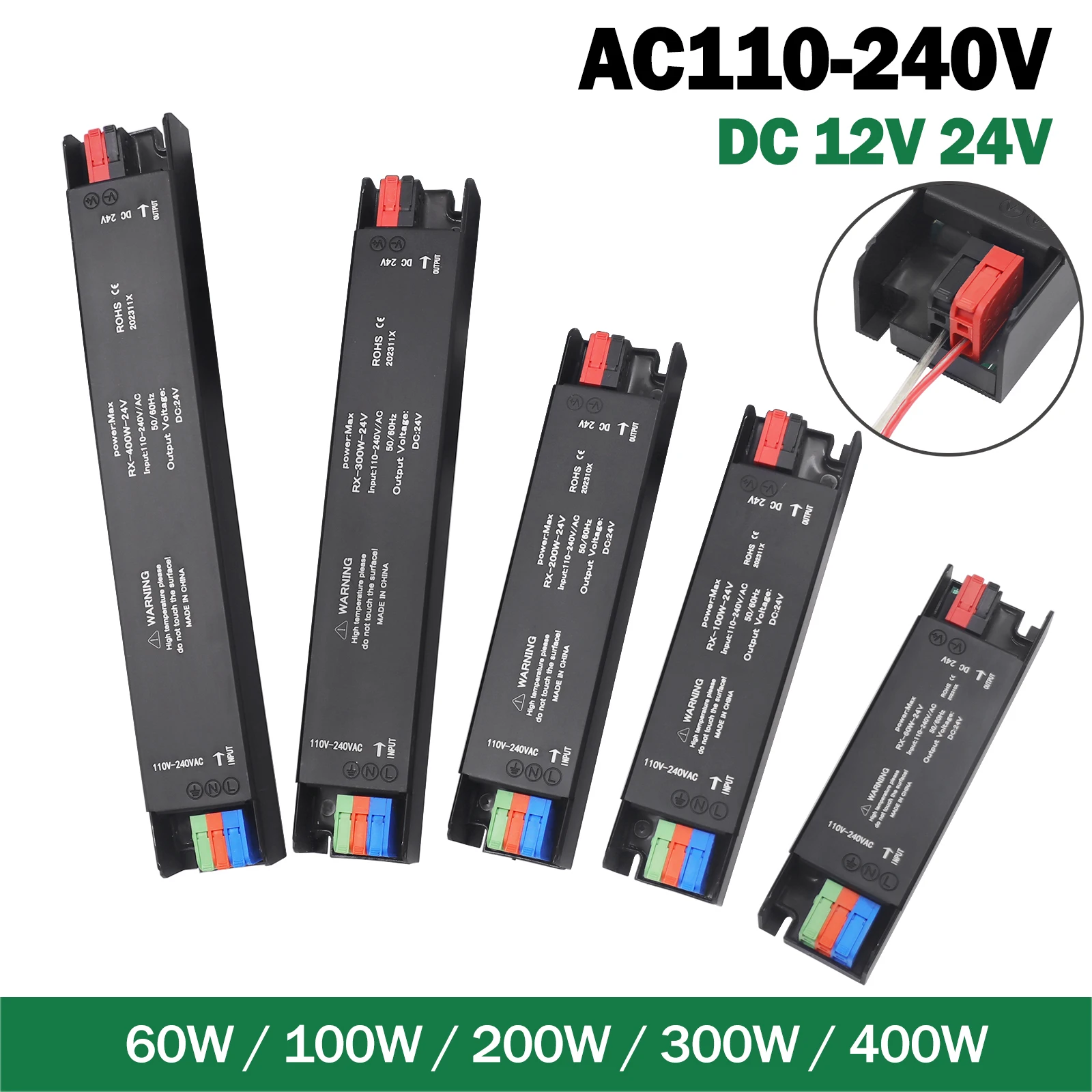 LED Driver Power Supply AC 110-240V To DC 12V/24V 60W/100W/200W/300W/400W IP30 LED Strip Power Adapter Lighting Transformers