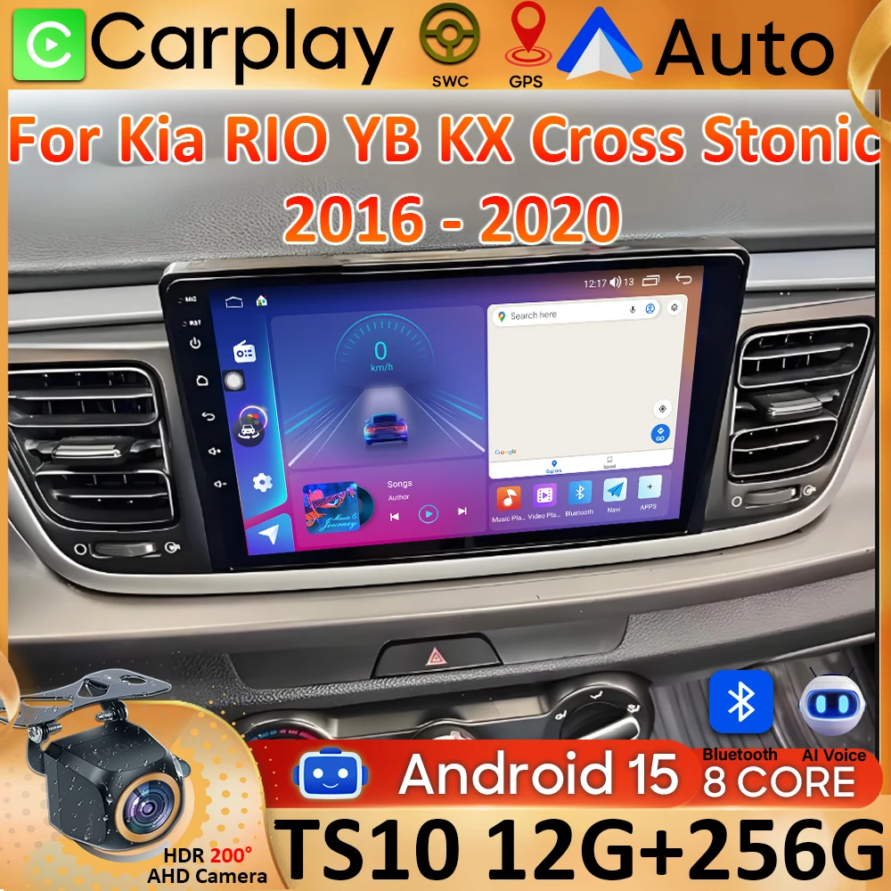 Android 15 For Kia RIO Stonic YB 2016 2017 2018 2019 2020 2021 2022 Carplay Auto Car Radio GPS Multimedia Video Player Stereo BT