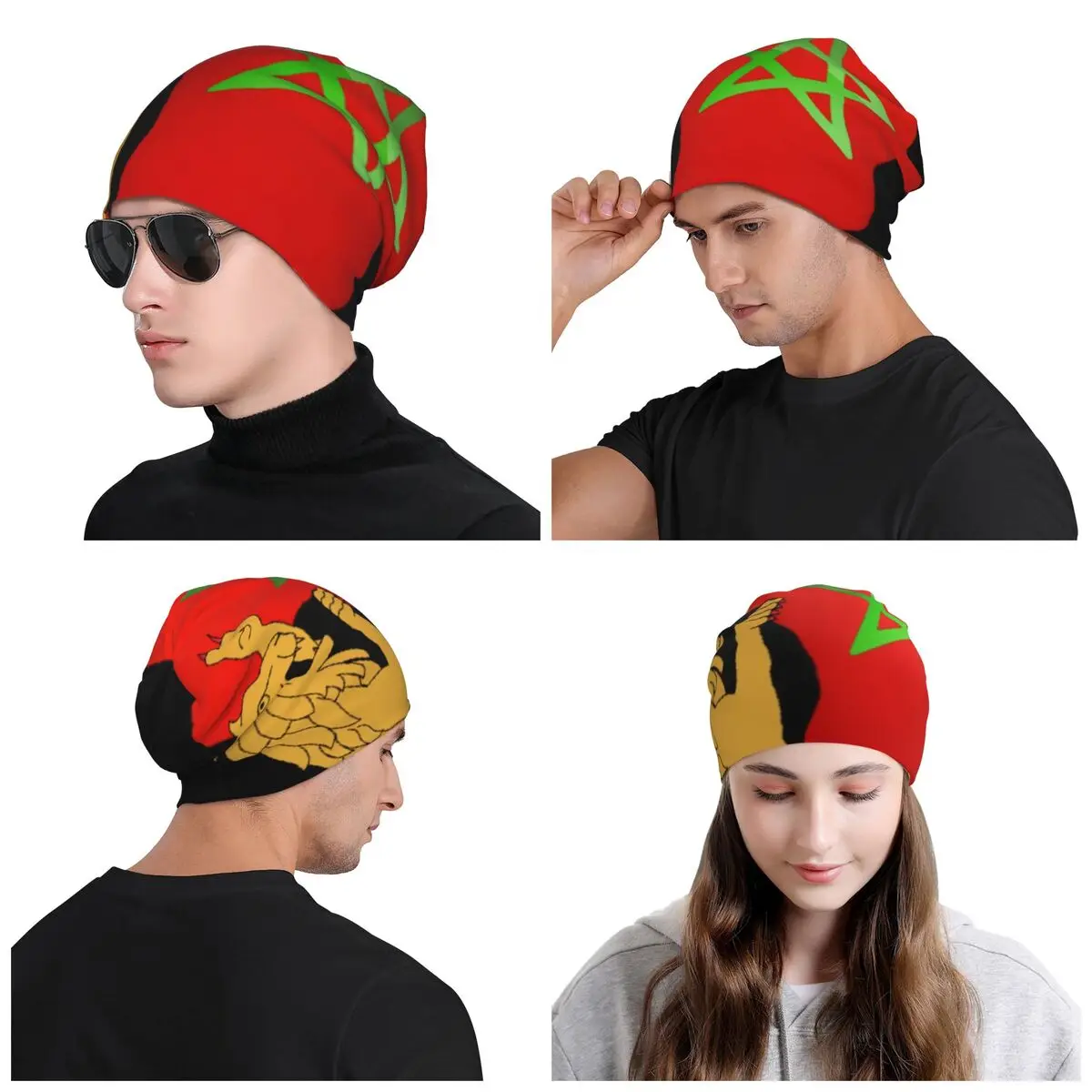 Bandiera del marocco Lion Skullies berretti berretti Unisex inverno caldo cappello lavorato a maglia uomo donna Cool adulto cappelli cofano berretto da sci all'aperto