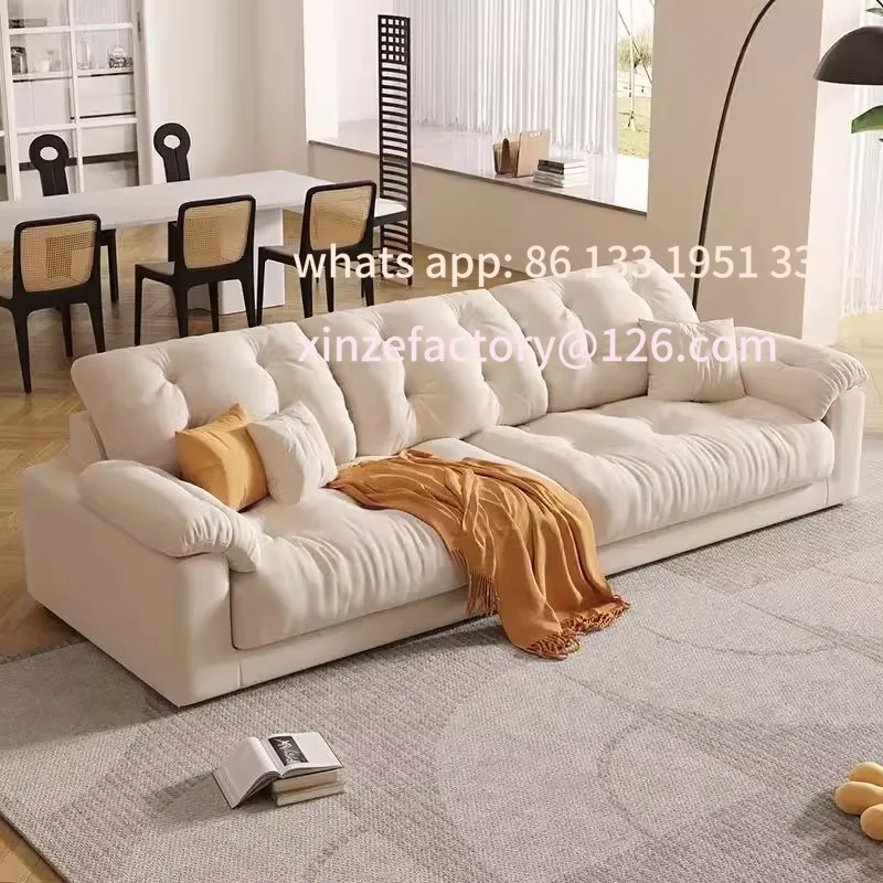 

Customizable Modern Simple Cream Style Living Room Nordic Small Apartment Straight Row Princess Fabric Cloud Down