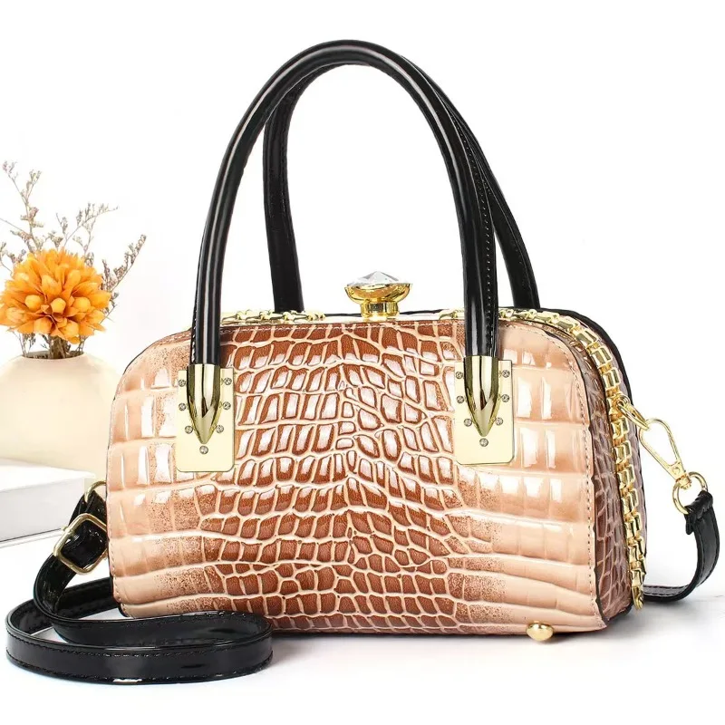 

2025 New Rhinestone Buckle Clip Bag Crocodile Pattern One-shoulder Cross-body Banquet Dress Daily Pillow-shaped Women's Bag