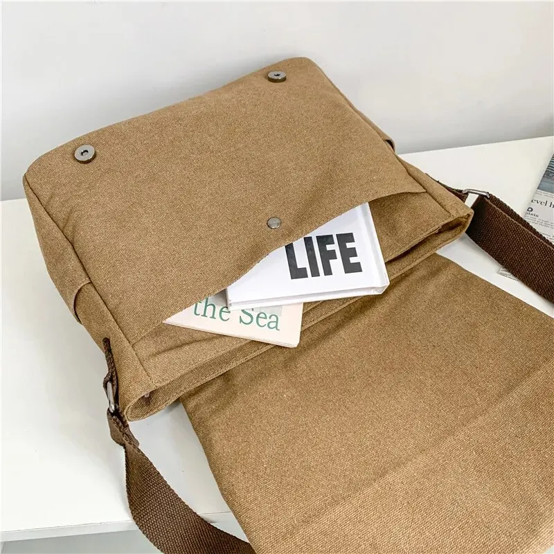 Men Briefcase Crossbody Shoulder Bags Male Messenger Bags Boy Canvas Bags for Travel Business Books School Casual Black