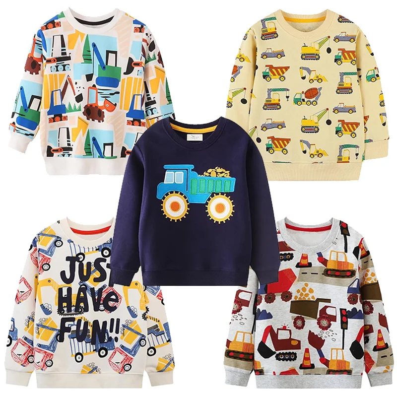 Little Hand Toddler Boys Pullover Sweatshirt Kids Engineering Vehicle Crew Neck Long Sleeve CasualTop Spring Autumn Wear for 2‑7