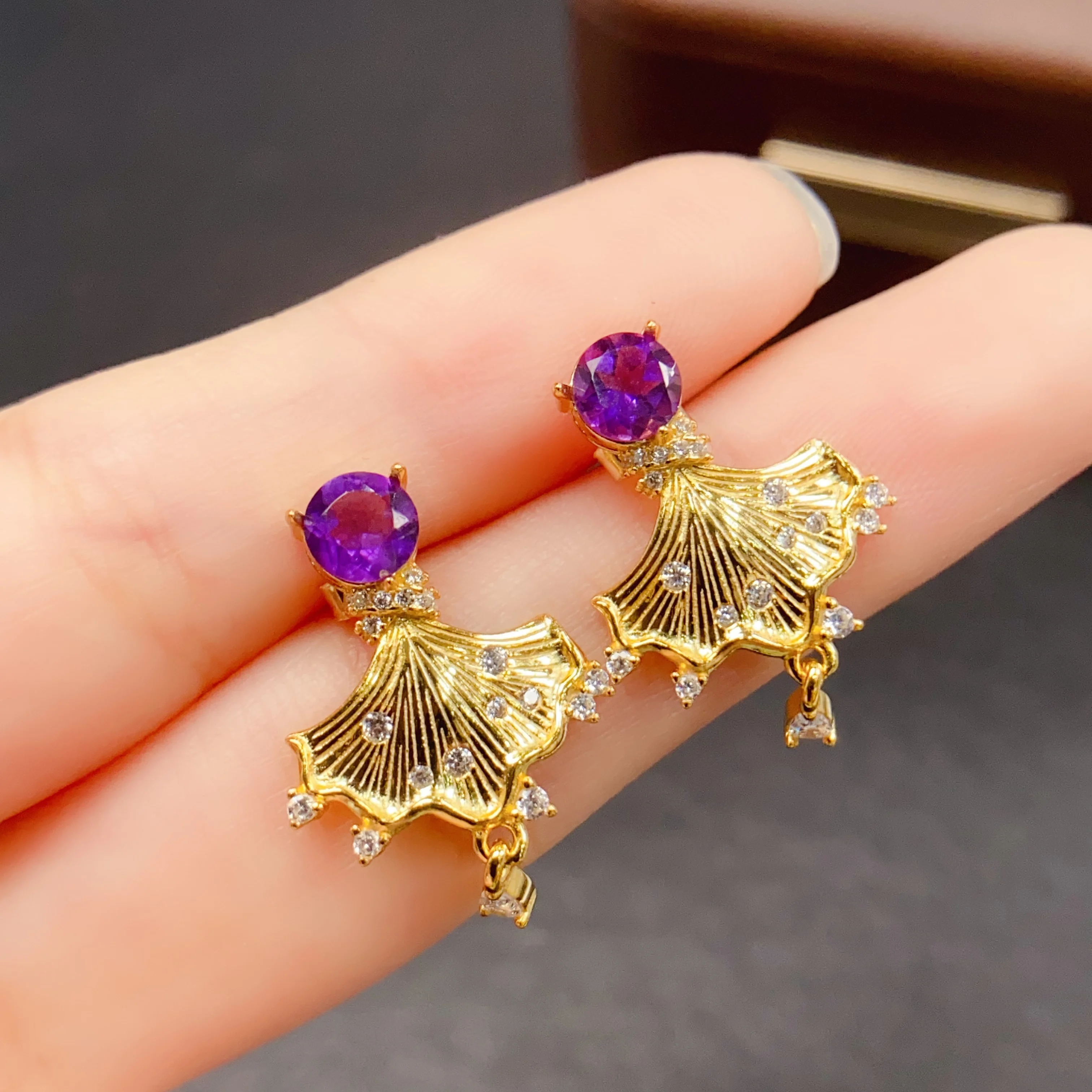 

5mm Natural amethyst/Garnet/ Olivine/Diopside Earrings S925 Sterling Silver Certificate Fine Charm Weddings Jewelry for Women FS