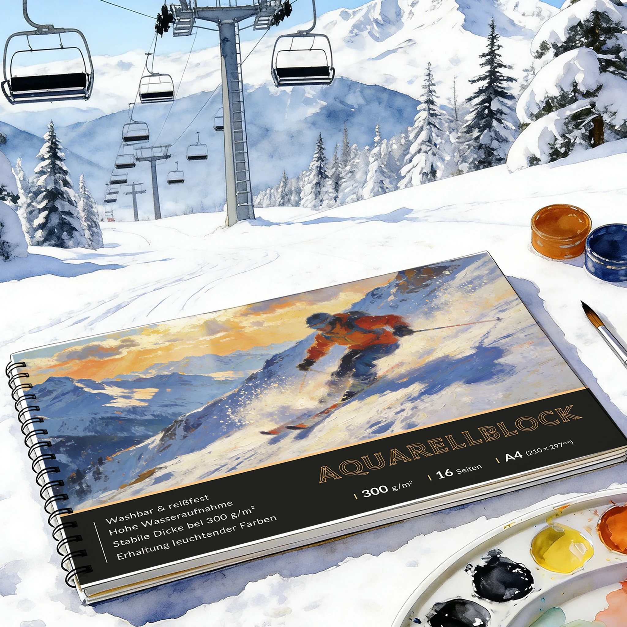 

Блокнот для акварели А4 на спирали, 300 г/м², бескислотная бумага холодного прессования, 16 листов, водостойкий, для акварели/акрила/гуаши, рисования, художественных работ