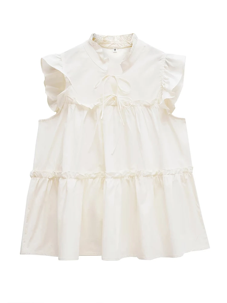 

European style new women's fashion versatile temperament pure color sweet lace lace flying sleeve shirt