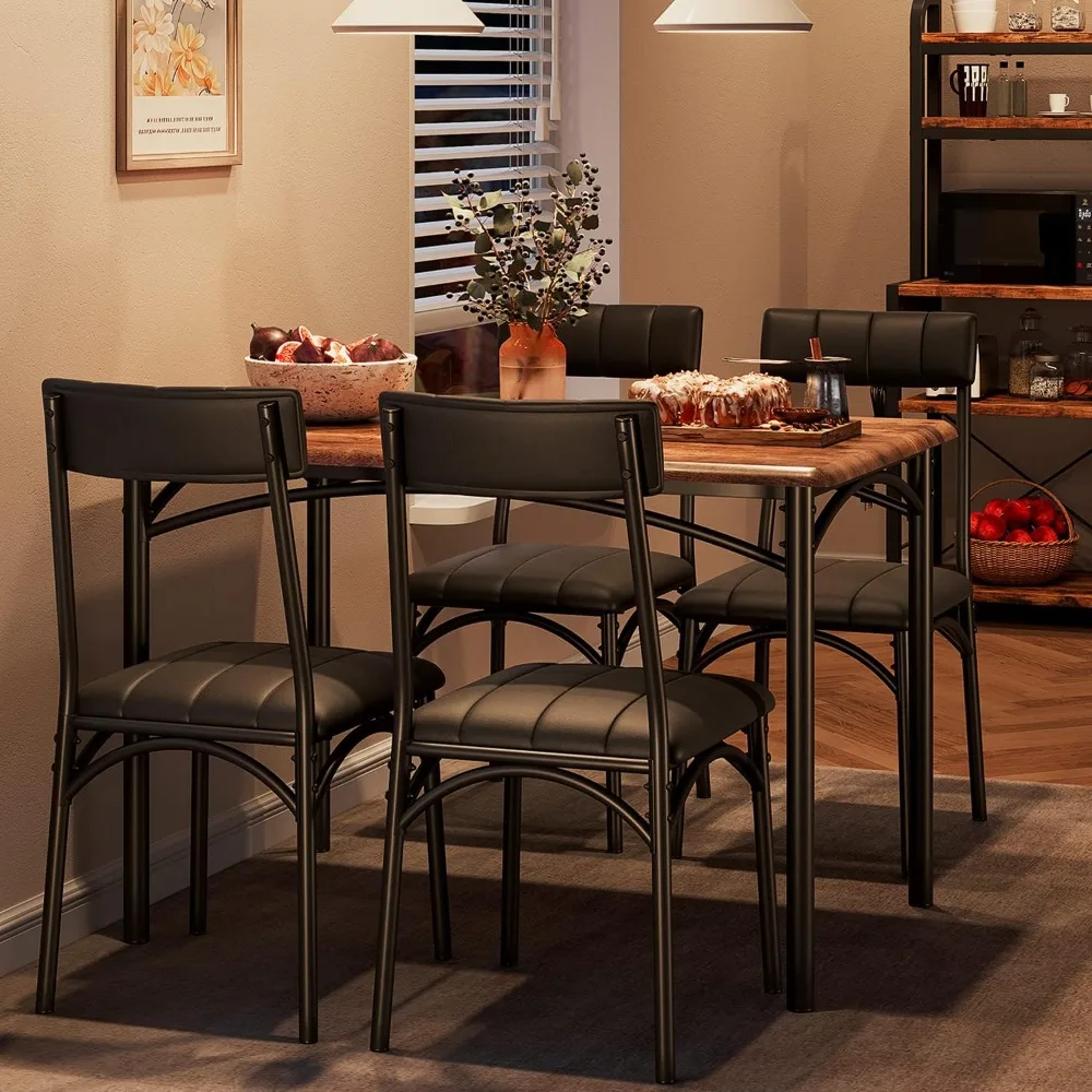 Kitchen Table and Chairs for 4,Dining Table Set for 4 with Upholstered Chairs, 5 Piece Rectangular Kitchen Table Set,Dining Room