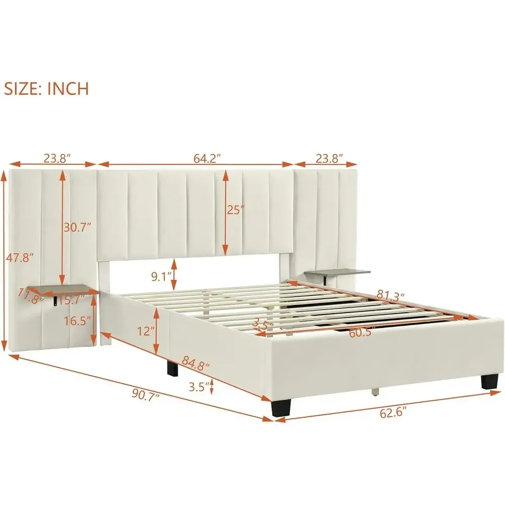 

Special OfferQueen Size Upholstered Platorm Bed With Big Board, Bedroom Urniture, Velvet, Beige