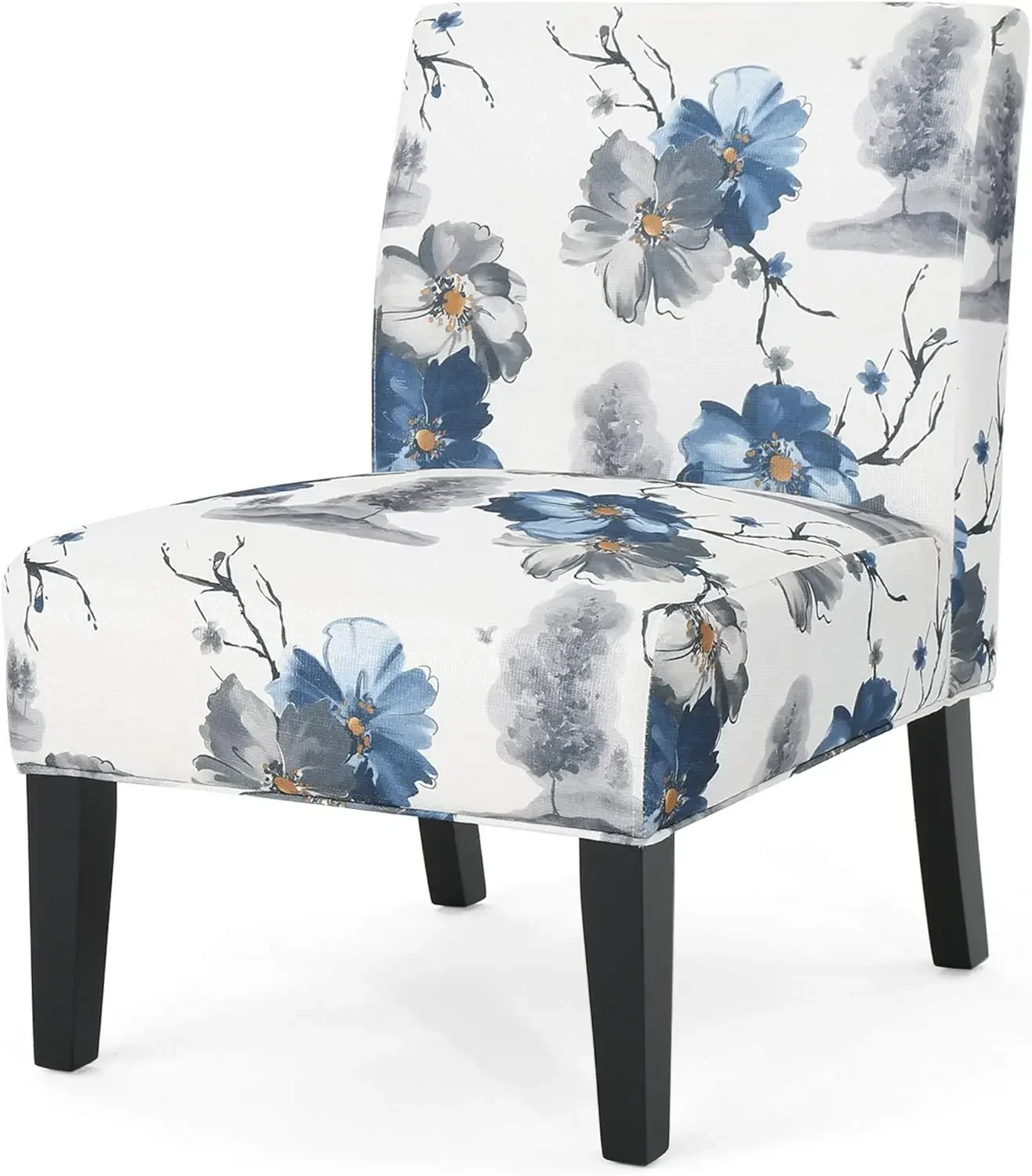 e Kendal Traditional Fabric Accent Chair, Print, Matte Black, 22.5D x 29.5W x 32H in