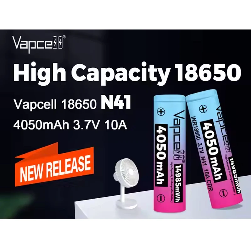 الأصلي Vapcell N41 INR 18650 بطارية 4050mah 10A 3.7V أعلى قدرة بطارية ليثيوم أيون قابلة للشحن للعب مصباح يدوي