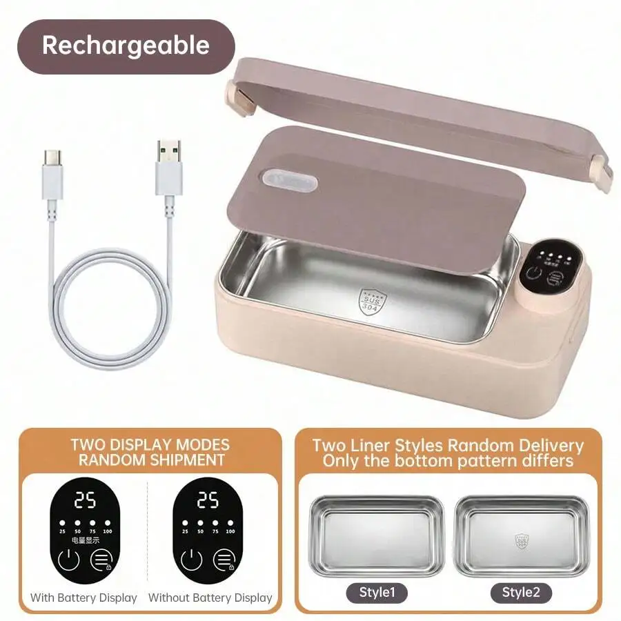 Electric Heated Lunch Box, Rechargeable Stainless Steel Thermal Lunch Box, Plug-In USB Portable Heated Lunch Box, Suitable For C