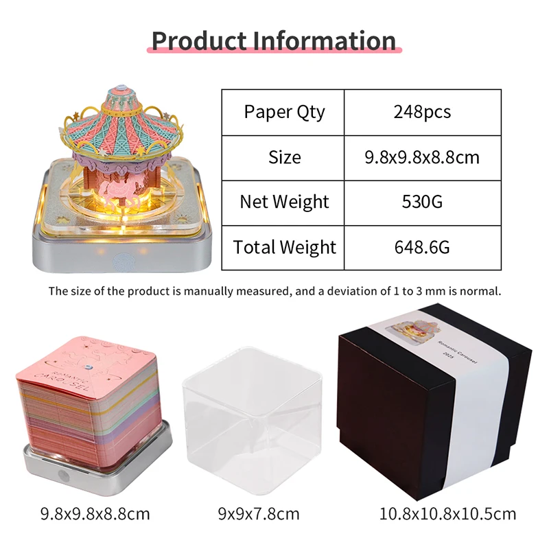 Carousel Desk Calendar With LED Lights 2025 Calendar Memo Pad Creative Desk Calendar DIY Notes Notepad 3D Art Calendar Paper