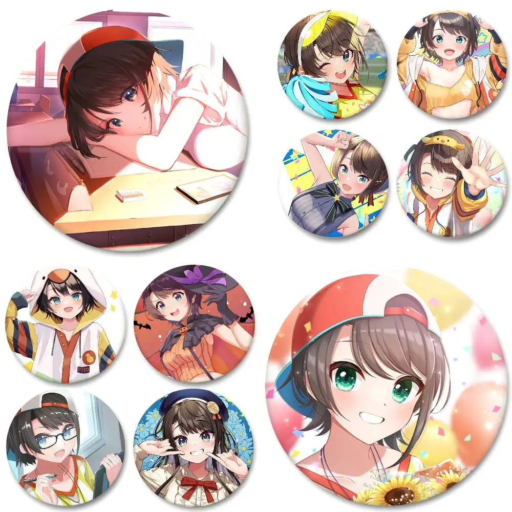 Anime Girl Hololive Oozora Subaru Round Badge Creative Brooch Clothing Backpack Accessories Lapel Pin