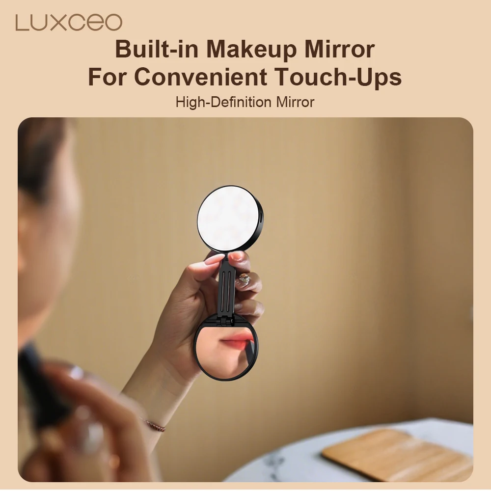 LUXCEO R1 الهاتف المحمول المغناطيسي Selfie ملء ضوء مرآة لوضع مساحيق التجميل طوي جيب مصباح ليد آيفون 17 برو ماكس حامل ملء الضوء