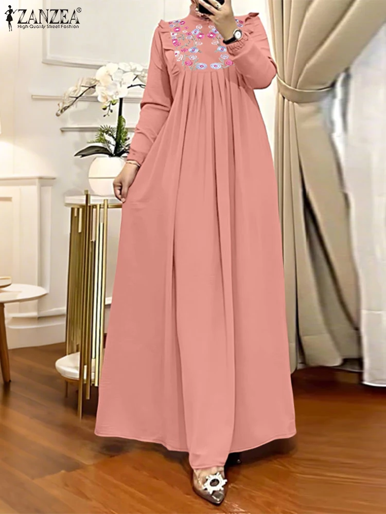 

2025 Autumn Muslim Dresses Abaya ZANZEA Women Elegant Long Sleeeve Floral Dress Dubai Robe IsIamic Clothing Maxi Long Sundress