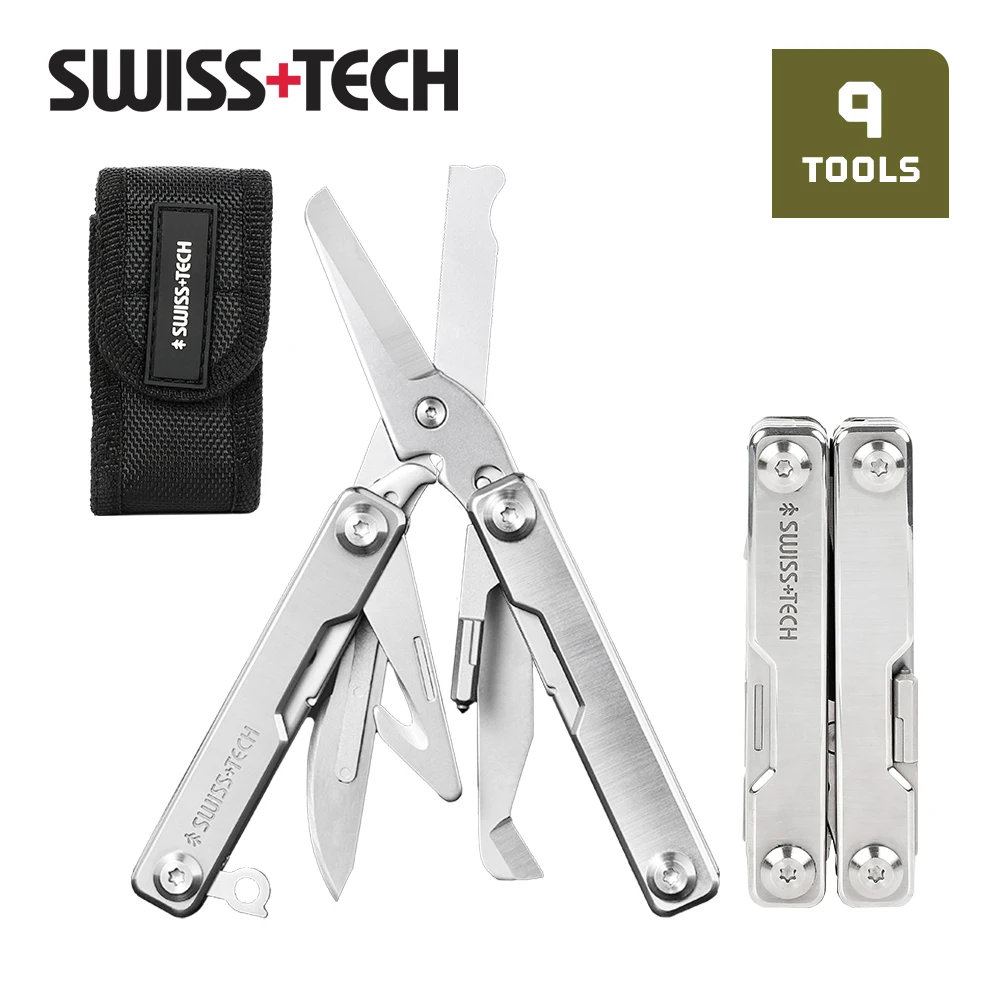 

SWISS TECH 9- in-1 Multi-Tool Rescue Scissors with Folding Knife EDC Portable Outdoor Survival Multifunctional Scalpel Tools Set