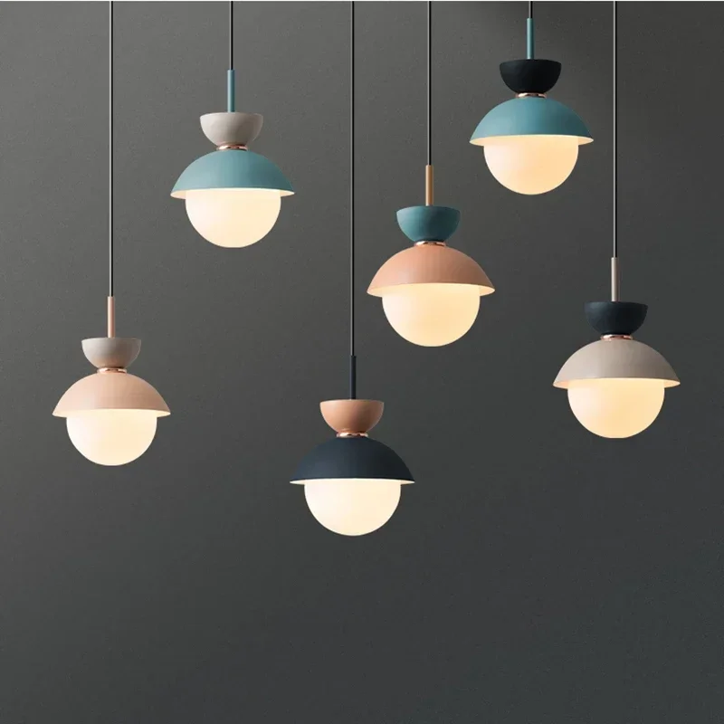 Nordic Color Pendant Lights Macaron Simple Hanging Pendant Lamps Living Room Pendant Light Fixtures Kitchen Suspension Led Lamps