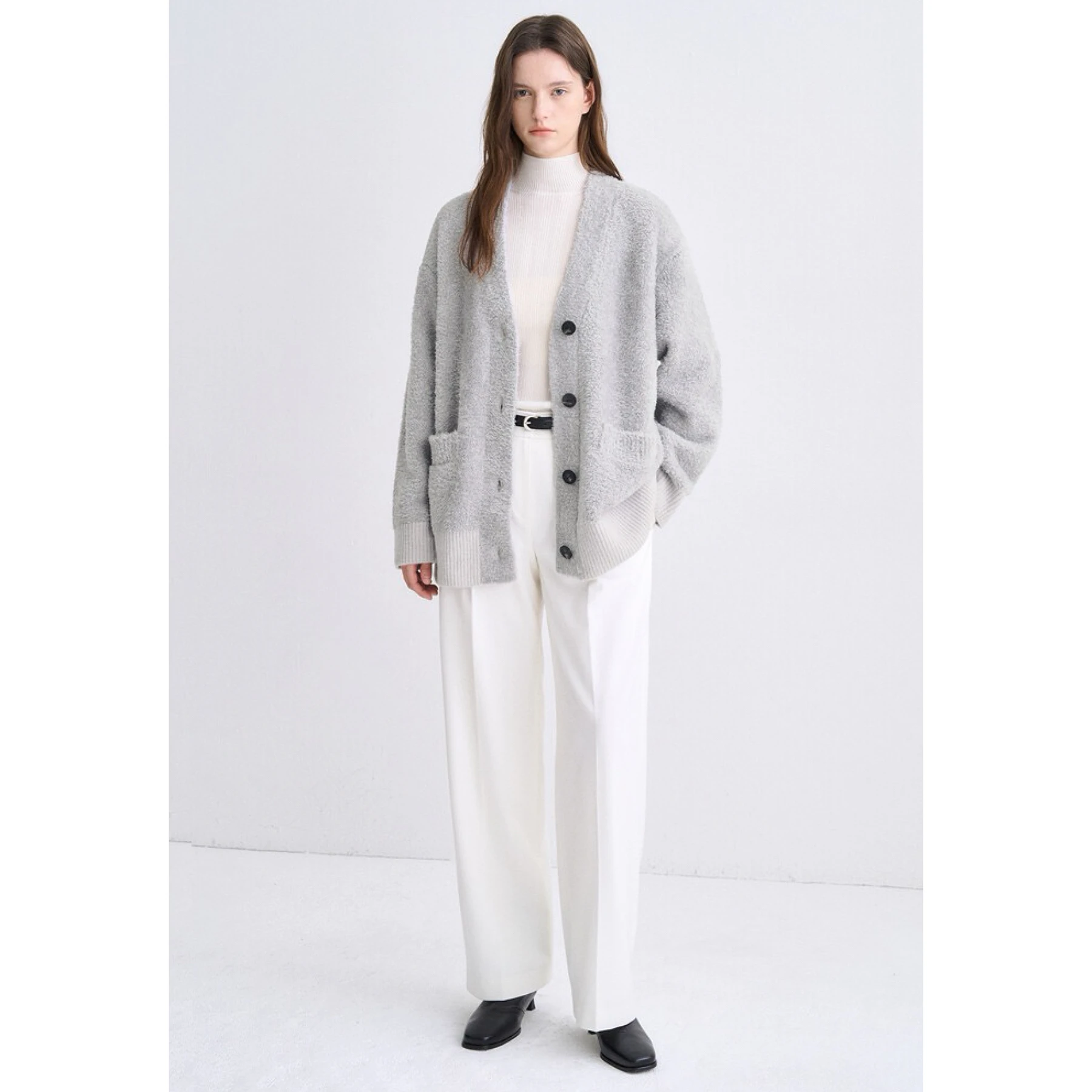 

Lemon Cheese TIM25 Winter Casual V-ne Loose Teddy Fce Knitted Open Cardigan Jaet Women's Commute Sle Long Sve